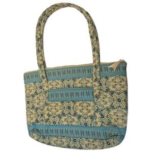 Lemon Hill Quilted Tote Bag Blue Yellow Floral Paisley Pattern Zipper Closure